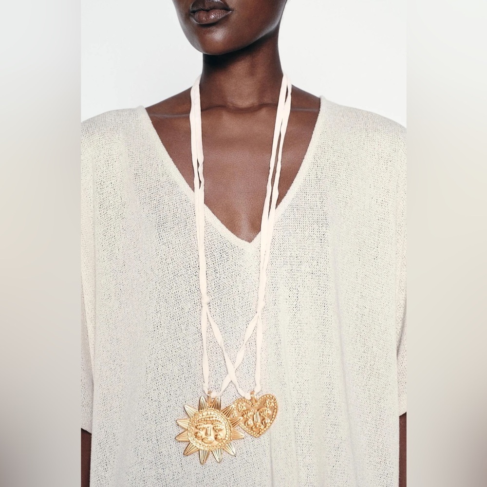 ZARA Double Heart & Sun Set of Long Necklaces. NWT